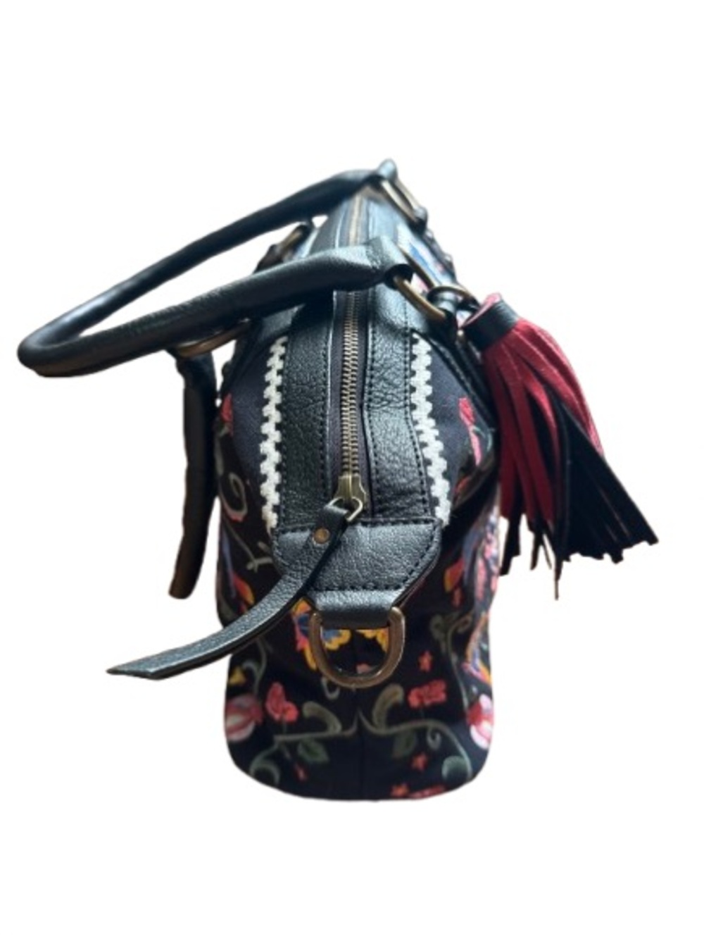 Sharif Boho Andalusian Garden Canvas Embroidered Satchel with Leather Accents - Picture 11 of 13